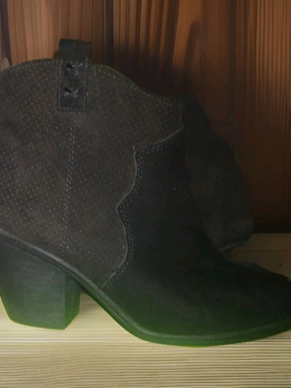 Women's Black Suede Ankle Bootie - Classic Western Heel